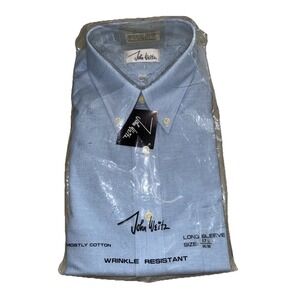 John Weitz‎ Men's 17 34/35 Blue Long Sleeve Dress Shirt Single Needle Tailoring
